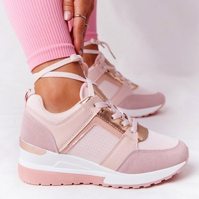 Frieda | Damen Plateau Sneaker mit Keilabsatz und Schnürung