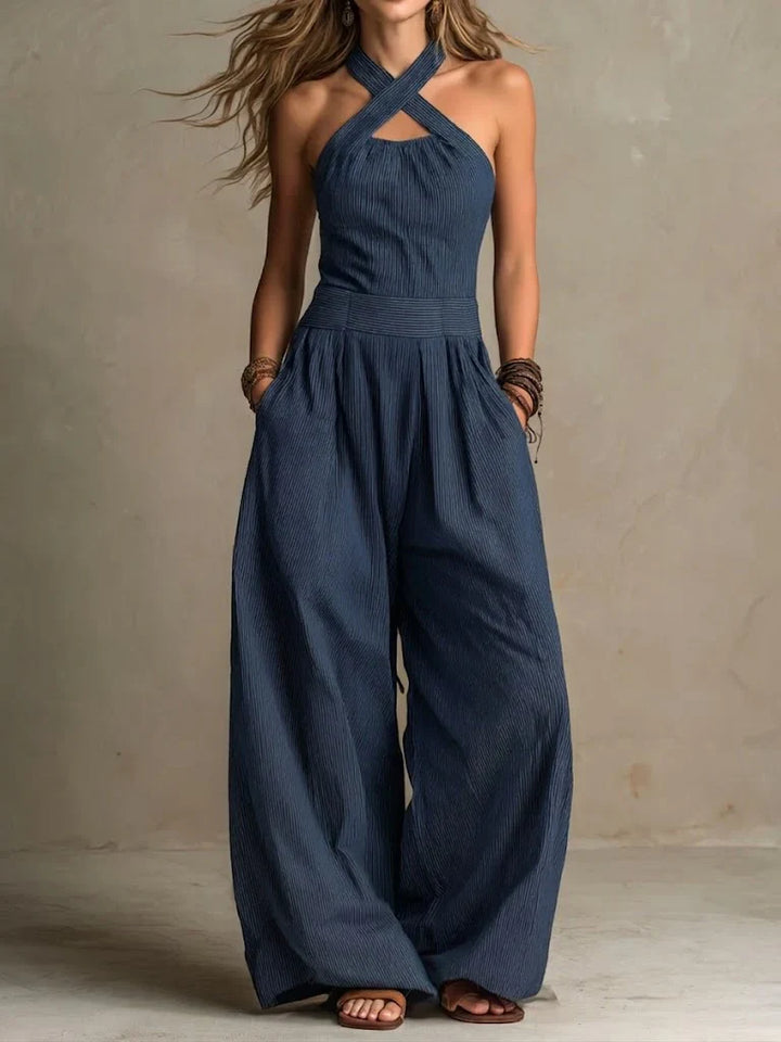 Serafina | Jumpsuit mit gekreuztem Neckholder und weitem Bein