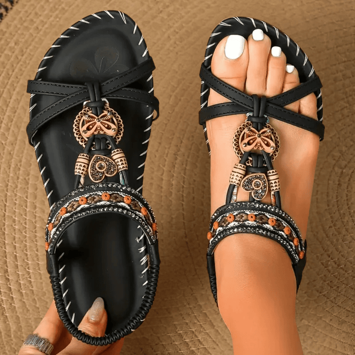 Amelia | Bequeme Sandalen im Bohemian-Stil mit Perlenverzierung