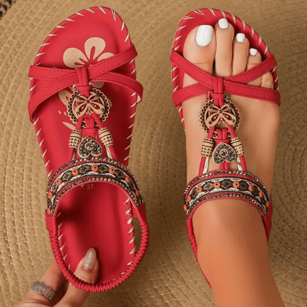 Amelia | Bequeme Sandalen im Bohemian-Stil mit Perlenverzierung