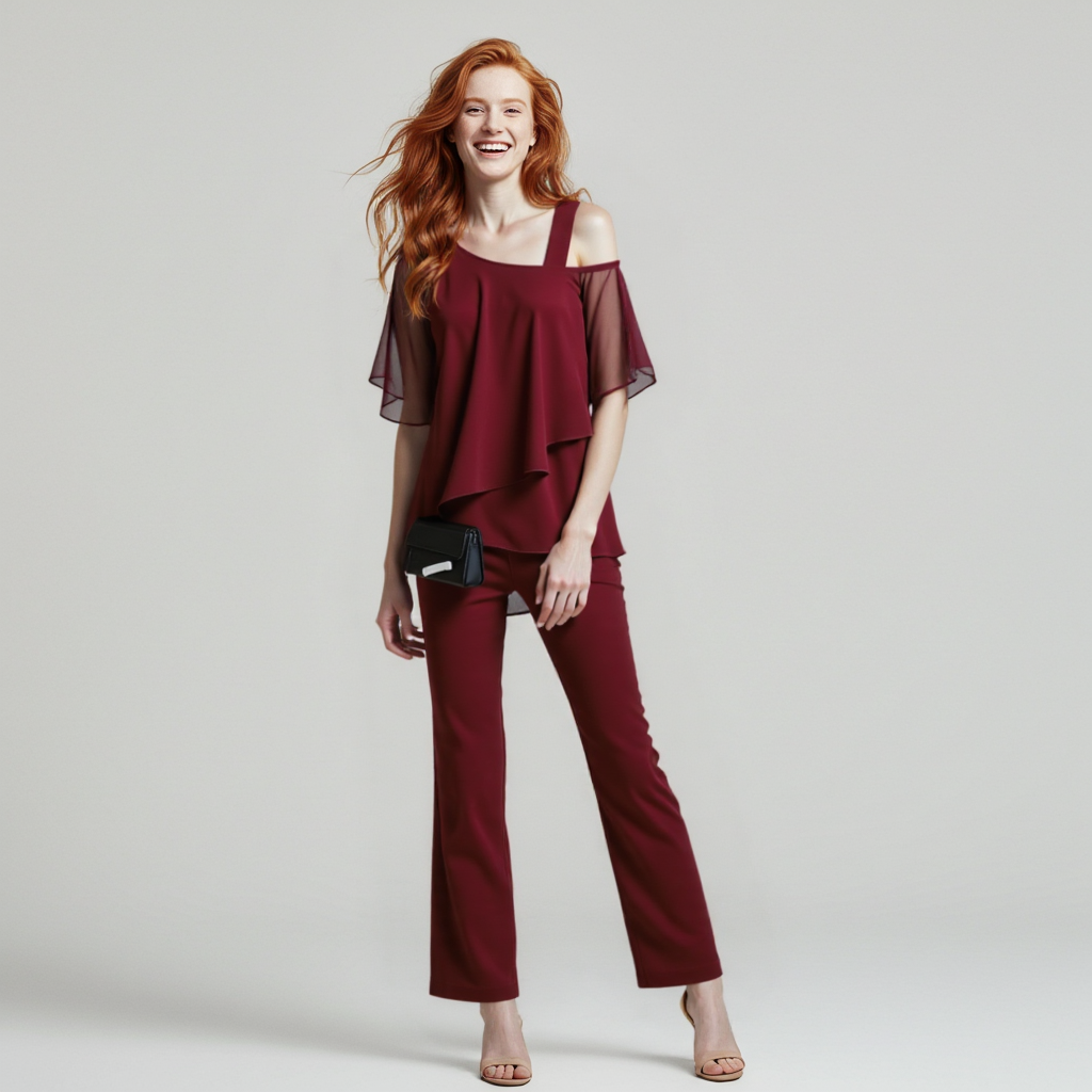 Paula | Elegantes Damen Zweiteiler Set mit Chiffon Oberteil