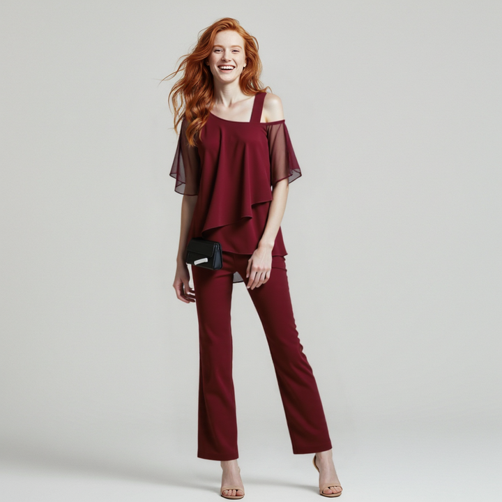 Paula | Elegantes Damen Zweiteiler Set mit Chiffon Oberteil