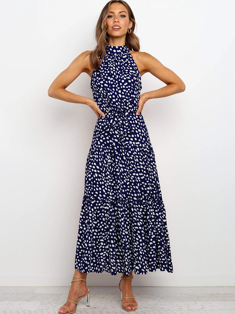 Rosalie | Elegantes Maxikleid mit Neckholder und Print